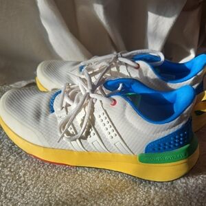 adidas LEGO White and Blue Athletic Shoes with Yellow Sole
